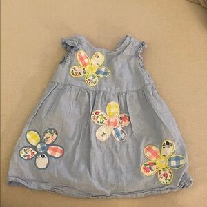 Mini Boden Light Blue Dress with Multicolor Floral Patch Flowers